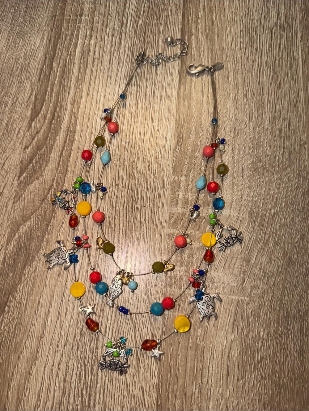 Chico's Colorful Multistrand Beaded Necklace with Silver Turtle Charms